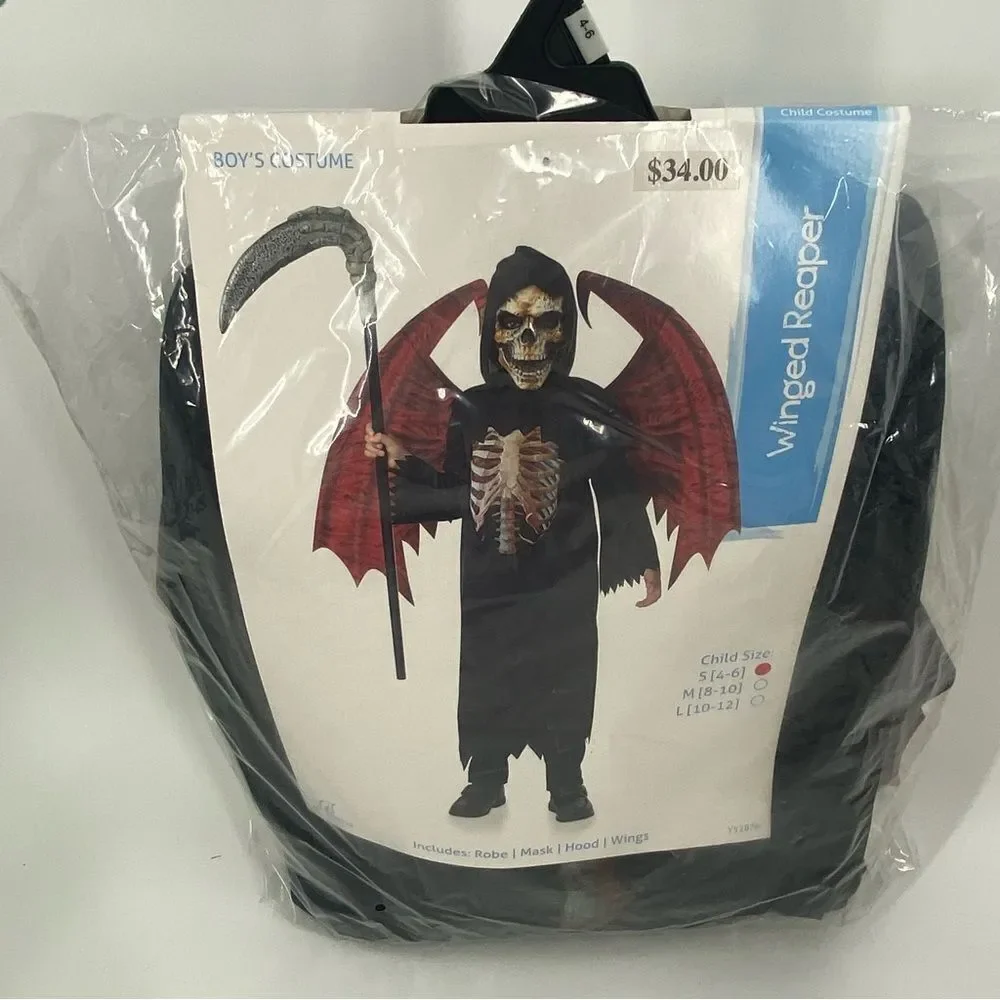 Kid’s Halloween Costume Winged Reaper Kids Costume - Black and Red size S